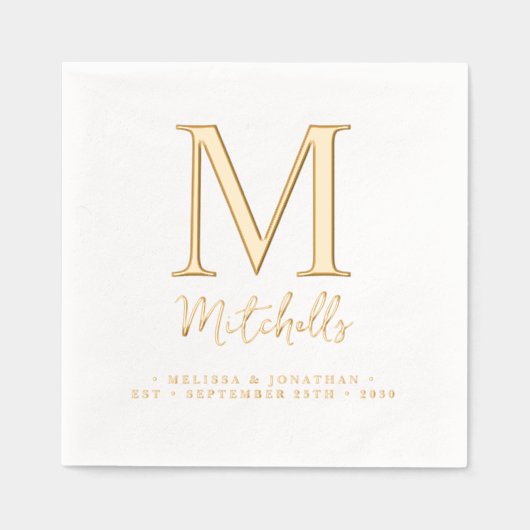 Moderne bruiloft Elegant Chic Custom Monogram Goud Folie Servetten (Voorkant)