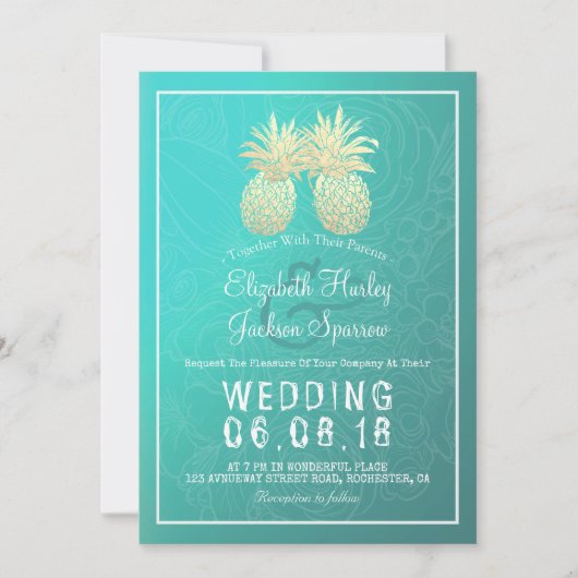 Moderne bruiloft Elegant Gold Foil Pineapple Coupl Kaart (Voorkant)