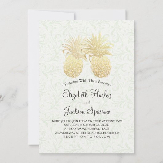 Moderne bruiloft Elegant Gold Foil Pineapple Coupl Kaart (Voorkant)