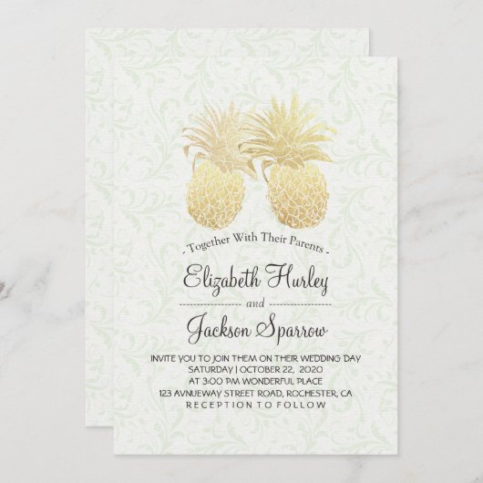 Moderne bruiloft Elegant Gold Foil Pineapple Coupl Kaart (Voorkant / Achterkant)