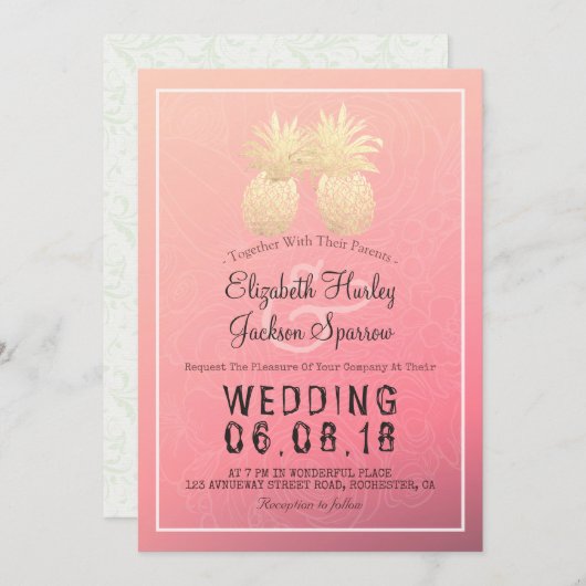 Moderne bruiloft Elegant Gold Foil Pineapple Coupl Kaart (Voorkant / Achterkant)