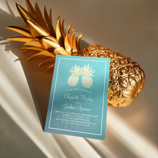 Moderne bruiloft Elegant Gold Foil Pineapple Coupl Kaart