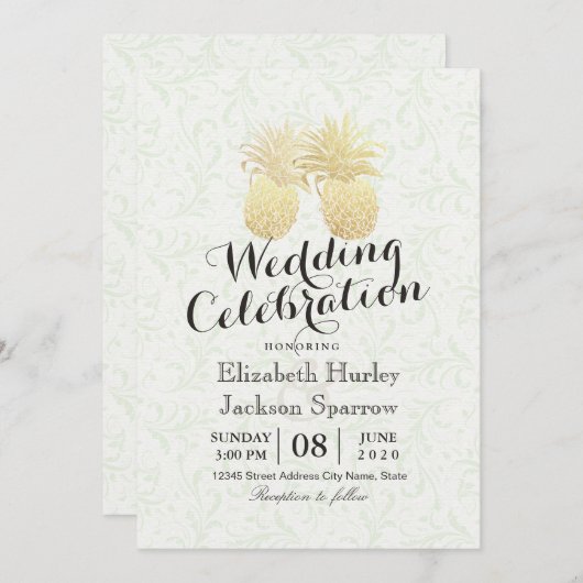 Moderne bruiloft Elegant Gold Foil Pineapple Coupl Kaart (Voorkant / Achterkant)