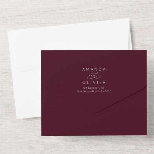 Moderne bruiloft Elegante Chic Calligrafie Bourgog All In One Uitnodiging (Achterkant)