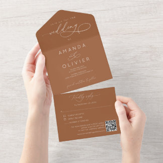 Moderne bruiloft Elegante Chic Calligrafie Terraco All In One Uitnodiging