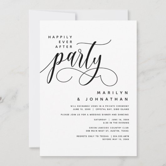 Moderne bruiloft elopement gelukkig ooit na feest kaart (Voorkant)