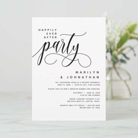 Moderne bruiloft elopement gelukkig ooit na feest kaart (Staand voorkant)