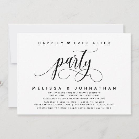 Moderne bruiloft elopement gelukkig ooit na feest kaart (Voorkant)