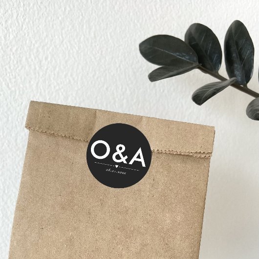 Moderne bruiloft envelop monogram | Black Ronde Sticker