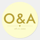 Moderne bruiloft envelop monogram | botergeel ronde sticker (Voorkant)