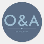 Moderne bruiloft envelop monogram | Donker Blauw Ronde Sticker (Voorkant)