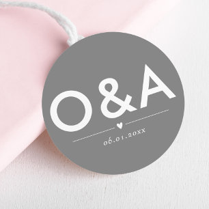 Moderne bruiloft envelop monogram   Donker Zilver Ronde Sticker