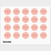 Moderne bruiloft envelop monogram | licht koraal ronde sticker (Vel)
