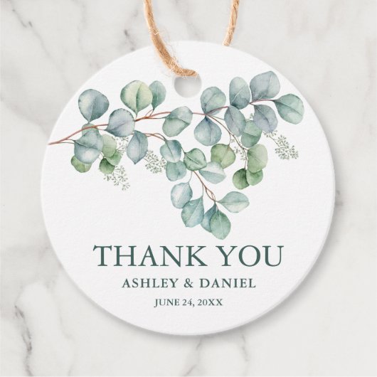 Moderne bruiloft eucalyptus groen dank u twine bedankjes labels (Voorkant)