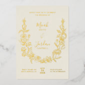 Moderne bruiloft folie uitnodiging met bloemenkran (Voorkant)