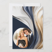 Moderne bruiloft -Foto-Blauw Wit en Goud- Save The Date (Achterkant)