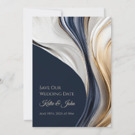 Moderne bruiloft -Foto-Blauw Wit en Goud- Save The Date
