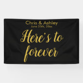 Moderne bruiloft Foto Booth Black Gold Spandoek (Horizontaal)