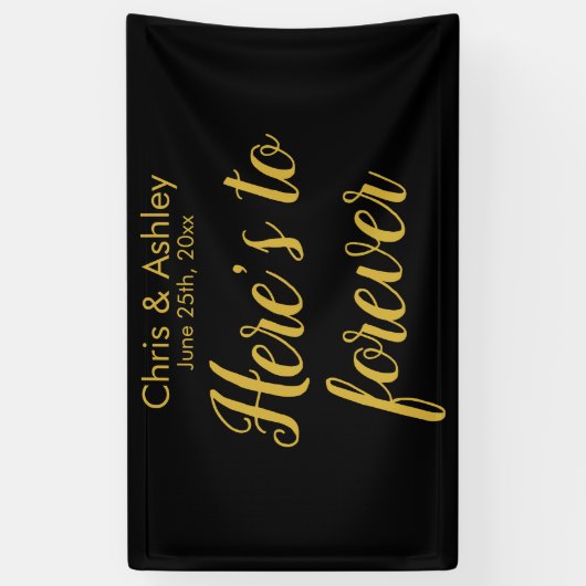 Moderne bruiloft Foto Booth Black Gold Spandoek (Verticaal)