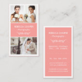 Moderne bruiloft foto collage - Elegant koraalroze Visitekaartje (Voorkant / Achterkant)