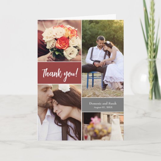 Moderne bruiloft foto collage verbrand oranje scri kaart (Voorkant)