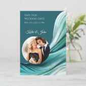 Moderne bruiloft -Foto-Emerald Green-Save the Date Save The Date (Staand voorkant)