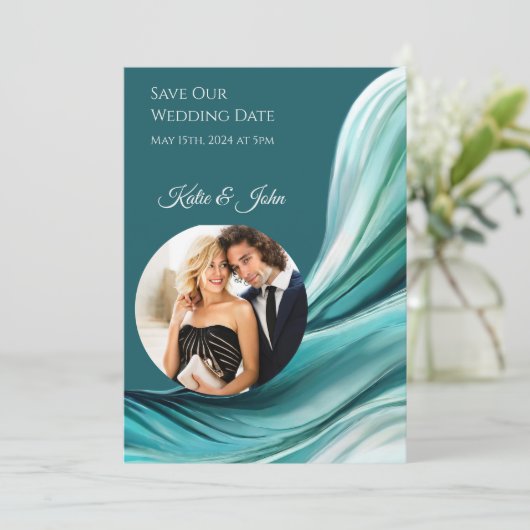 Moderne bruiloft -Foto-Emerald Green-Save the Date Save The Date (Staand voorkant)