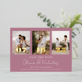 Moderne bruiloft foto-inkuiling slaat de datum op folie uitnodiging (Staand Voorkant)