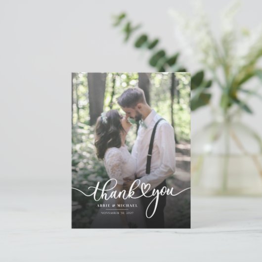 Moderne bruiloft foto met handschrift Bedankt Briefkaart (Staand voorkant)