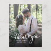 Moderne bruiloft foto met handschrift Bedankt Briefkaart (Voorkant)