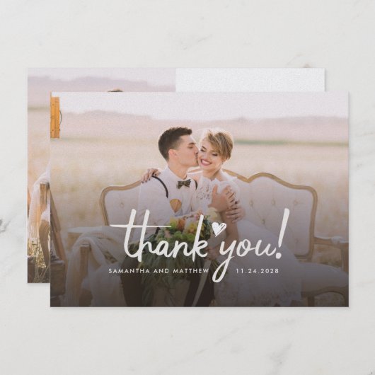 Moderne bruiloft foto met handschrift met dank (Voorkant / Achterkant)