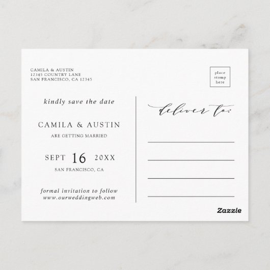 Moderne bruiloft foto Opslaan Datum Briefkaart (Achterkant)