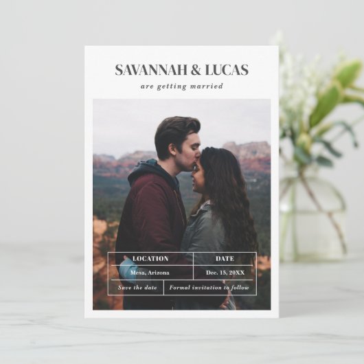 Moderne bruiloft foto Opslaan Datum Kaart (Staand voorkant)