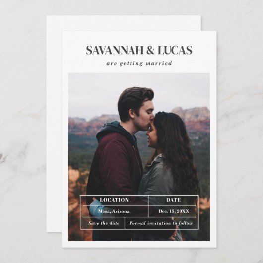 Moderne bruiloft foto Opslaan Datum Kaart (Voorkant / Achterkant)