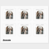 Moderne bruiloft foto Opslaan Datum Vierkante Sticker (Vel)