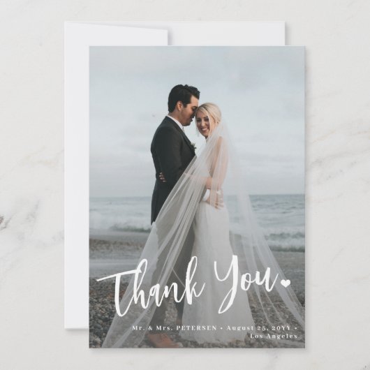 Moderne bruiloft foto overlay 2 foto eenvoudig bedankkaart (Voorkant)