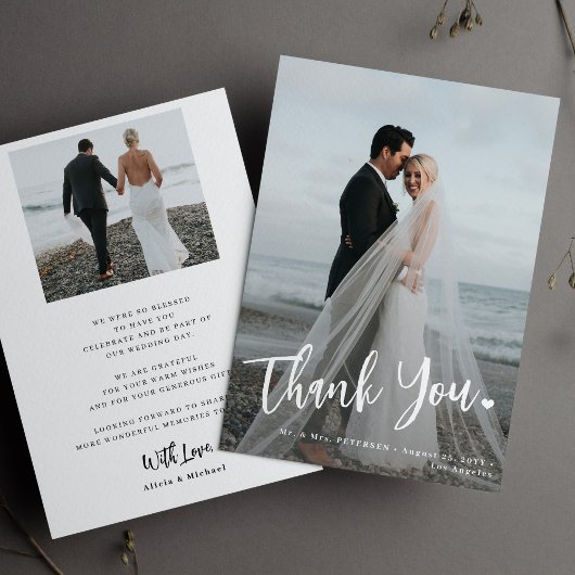 Moderne bruiloft foto overlay 2 foto eenvoudig bedankkaart
