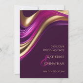 Moderne bruiloft -Foto-Paarse Fuchsia en Gold- Save The Date (Voorkant)