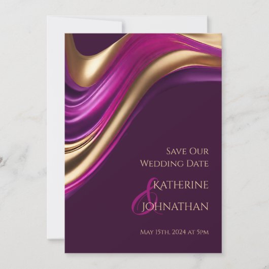 Moderne bruiloft -Foto-Paarse Fuchsia en Gold- Save The Date (Voorkant)