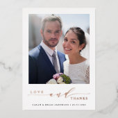 Moderne bruiloft Foto Roos Gold Foil Hartelijk dan Folie Uitnodiging (Voorkant)