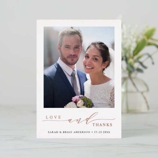 Moderne bruiloft Foto Roos Gold Foil Hartelijk dan Folie Uitnodiging (Staand Voorkant)