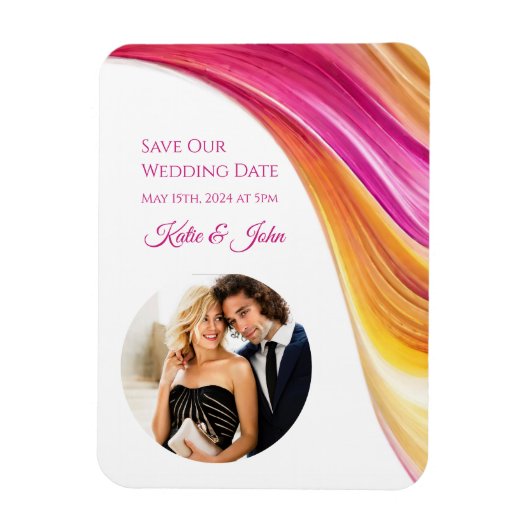 Moderne bruiloft -Foto-Roze Sinaasappel- Geel Magneet (Verticaal)