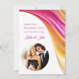 Moderne bruiloft -Foto-Roze Sinaasappel- Geel Save The Date