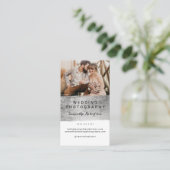 Moderne bruiloft foto zilveren borstelslag visitekaartje (Staand voorkant)