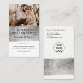 Moderne bruiloft foto zilveren borstelslag visitekaartje (Voorkant / Achterkant)