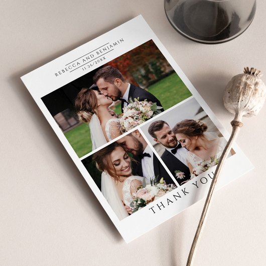 Moderne bruiloft foto's met handschrift bedankkaart