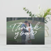 Moderne bruiloft fotoscript bedankkaart (Staand voorkant)