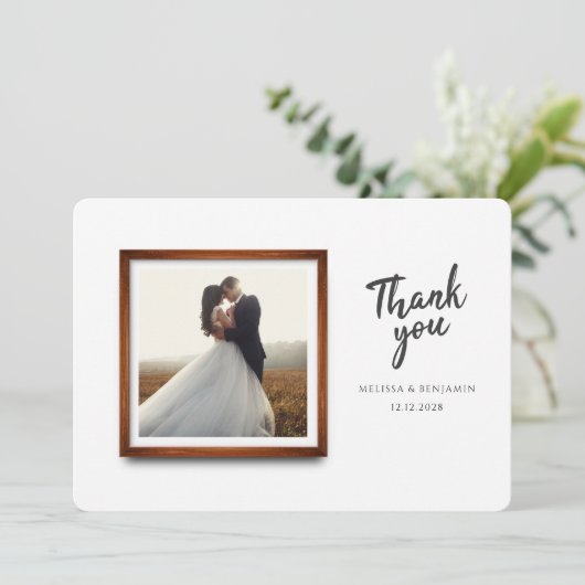 Moderne bruiloft fotoscript bedankkaart (Staand voorkant)