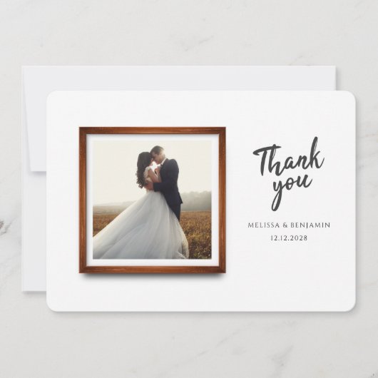 Moderne bruiloft fotoscript bedankkaart (Voorkant)