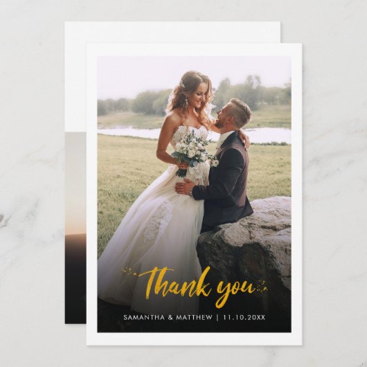 Moderne bruiloft fotoscript bedankkaart (Voorkant / Achterkant)